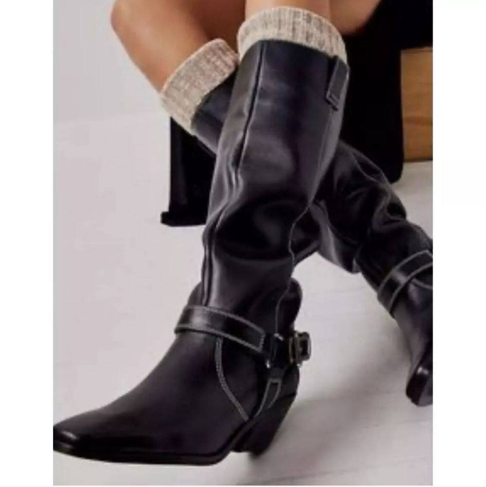 Free People Caverley Womens Milly Tall Harness Boot Size 39 Leather Black Green